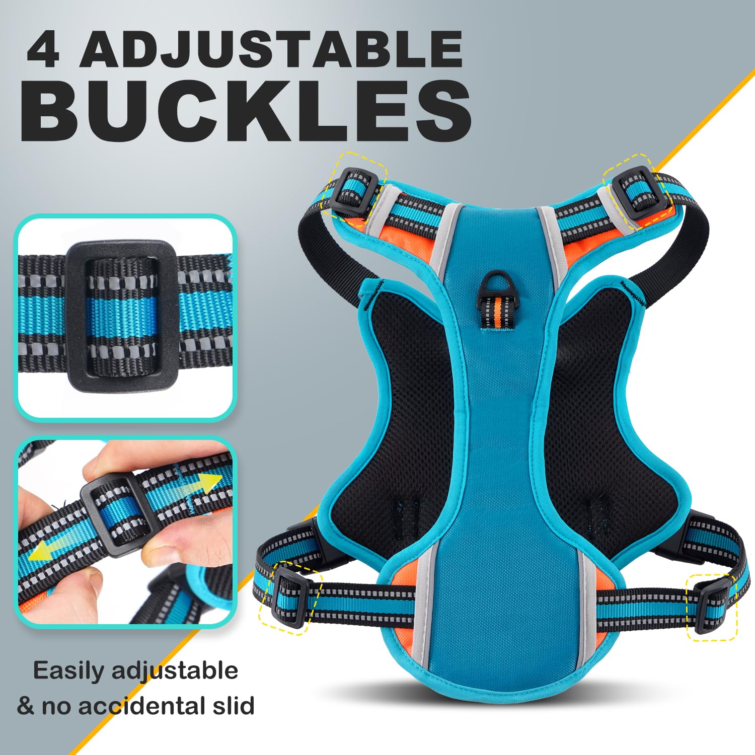 Wocume Dog Vest Harness For Large Dogs With 2 Dog Patches, No Pull Adjustable Harness With Handle For Walking Training, Reflecti